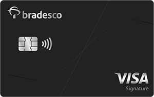 Cartão de Banco Bradesco cor preta com bandeira Visa Signature